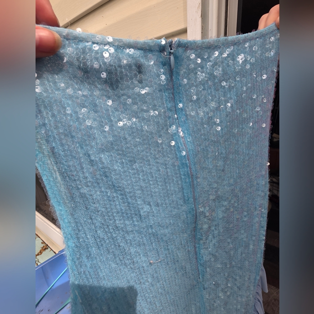 Blue Sequin Ruffle Strapless Dress - Picture 2 of 3